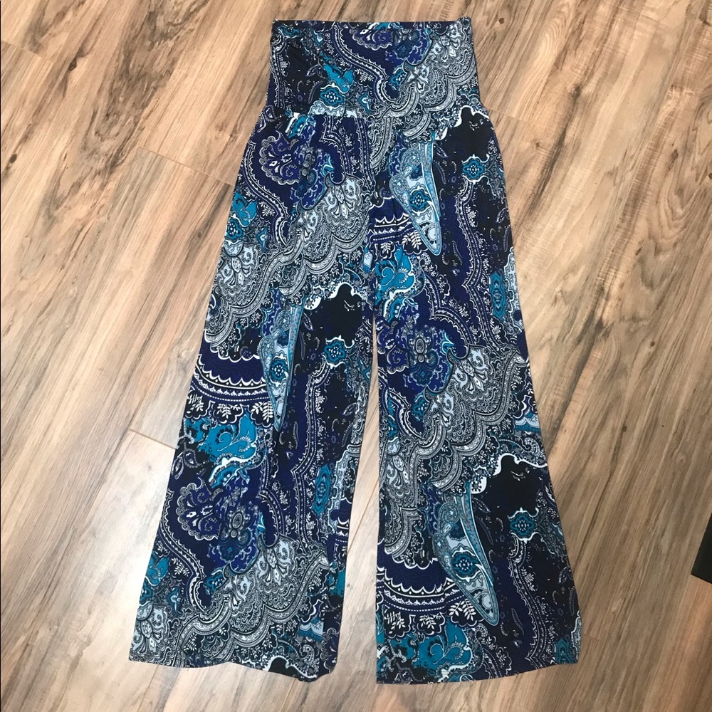 Blue Paisley Palazzo Pants